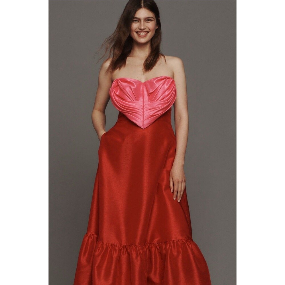 Hutch Anthropologie Maxi Dress Strapless Heart Wedding Retro Preppy Size 4 NWT
